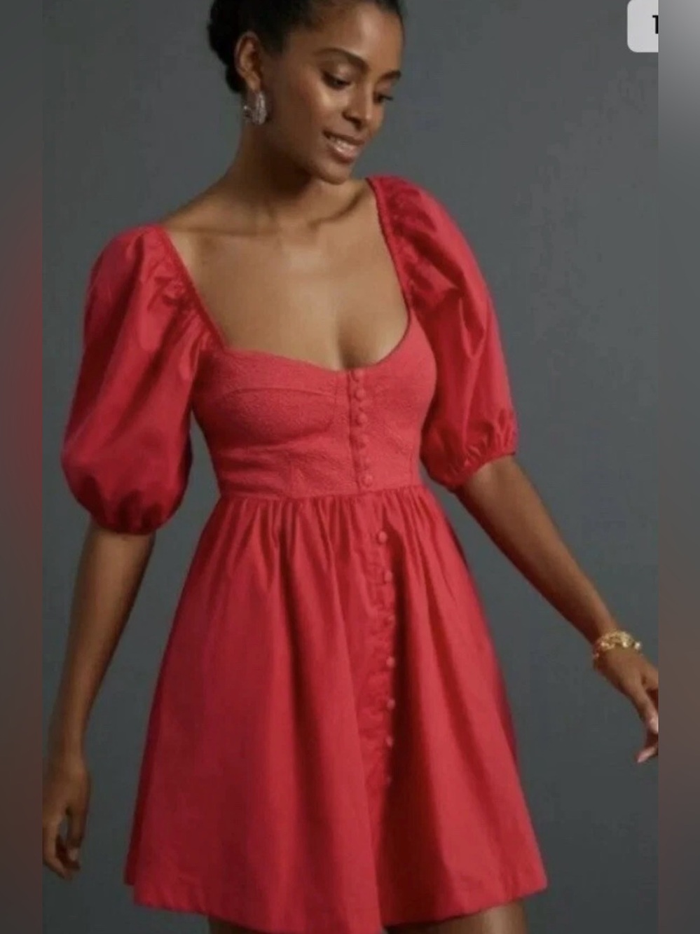 Maeve by Anthropologie Sweetheart red mini dress puff sleeve size Large  Cotton